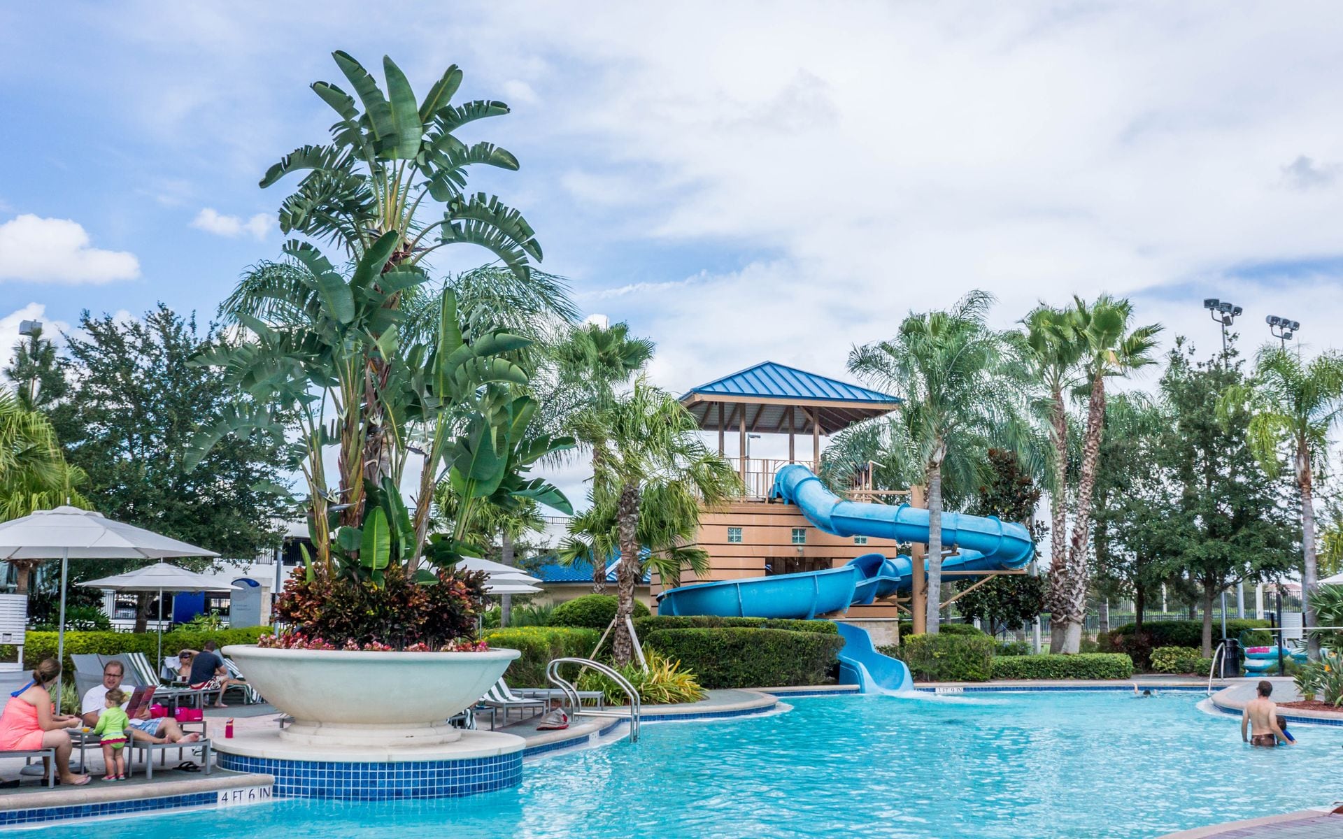 Waterslides and lazy river at an indoor waterpark resort in Wisconsin Dells, Wisconsin